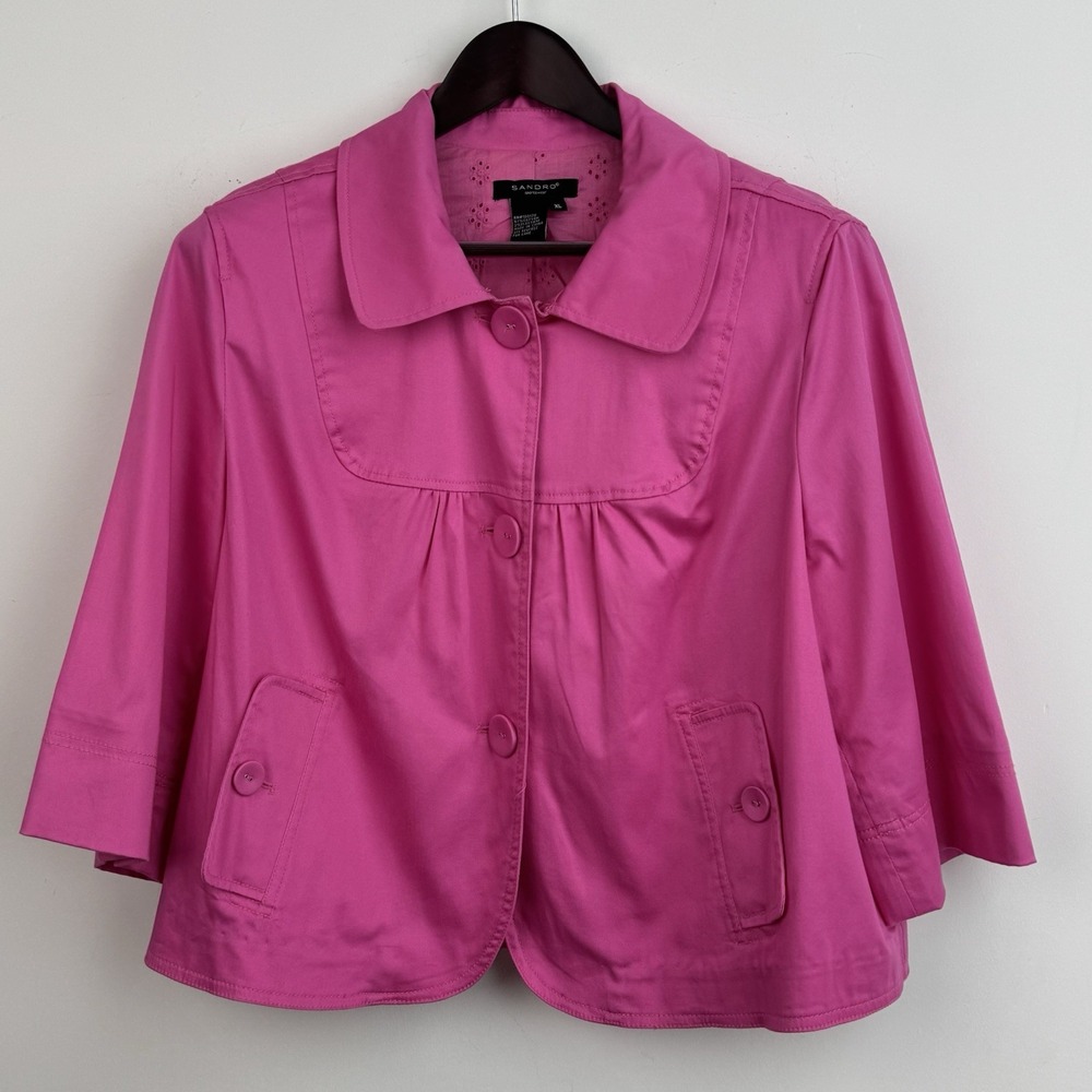 Sandro Sportswear Jacket Women's XL Pink Cropped Cotton Button Front Casual